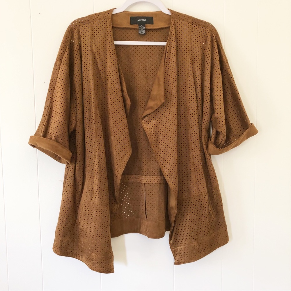 Alfani Faux Suede Cutwork Short Sleeve Jacket